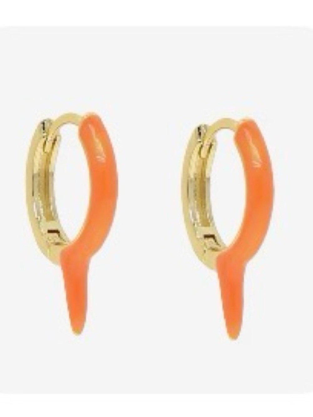 NWOT Gold Hinge Huggie Hoop Earrings with Orange Enamel Drop